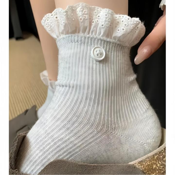 袜子女春夏韩系少女蕾丝花边纽扣百搭款中短筒袜子可爱甜美小清新