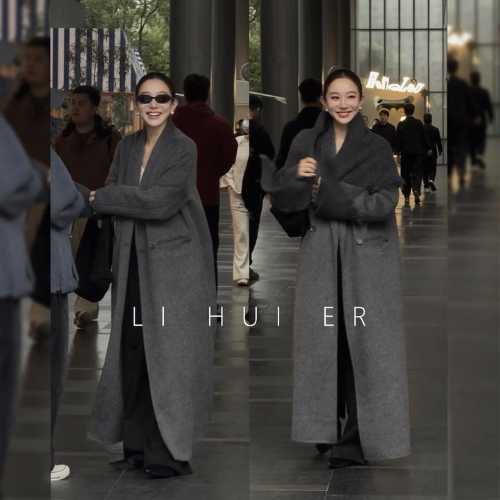 LiHuiEr李慧儿【永夜极光】2025冬季百搭气质时尚灰色大衣LL0251074