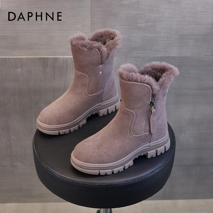 达芙妮雪地靴女款冬季女鞋厚底加绒加厚2025新款皮毛一体保暖棉鞋