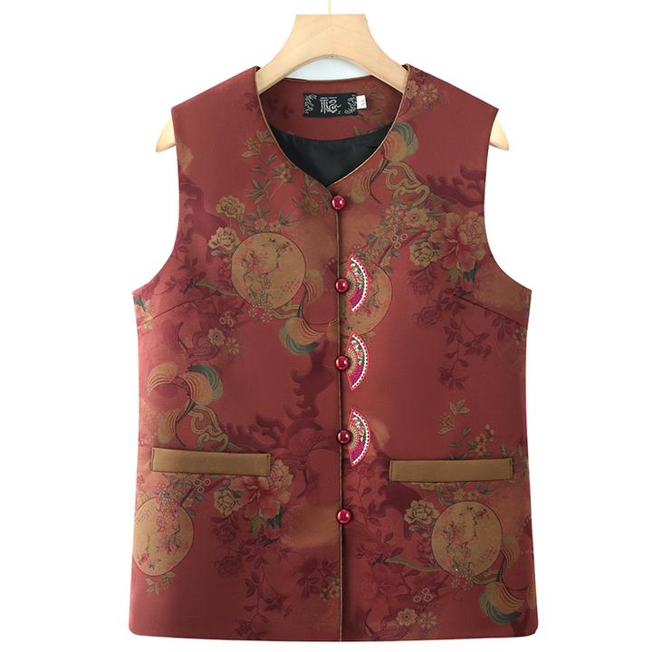 中老年女装春秋新款印花马甲气质妈妈装绣花马夹老年人背心坎肩薄