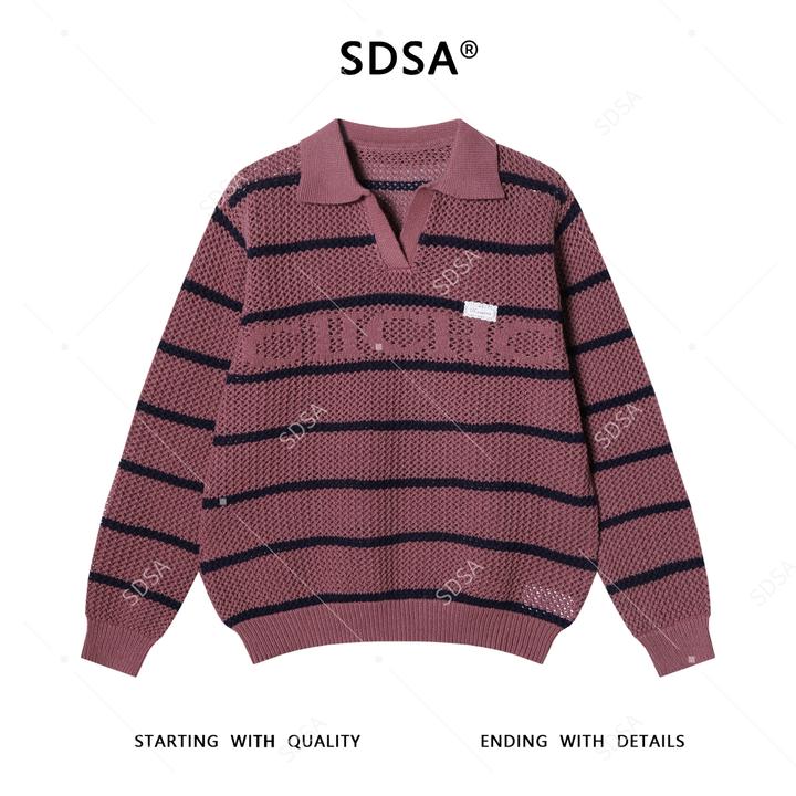 SDSA男士秋冬新款痞帅男装复古针织条纹撞色翻领毛衣百搭针织衫