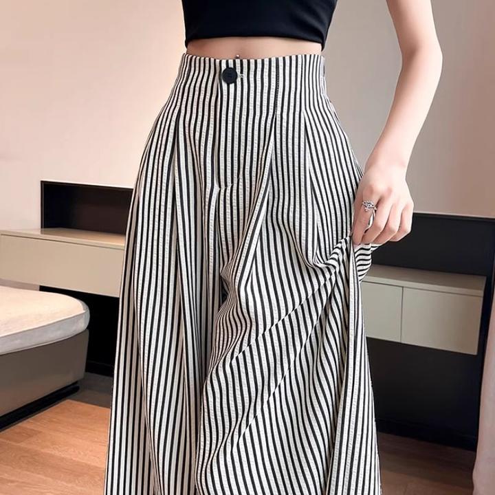 高腰条纹宽松阔腿裤女20252夏季薄款慵懒高腰冰丝西装山本裤
