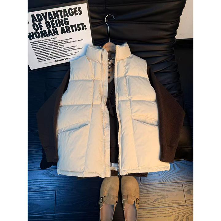 美式复古立领棉服保暖坎肩马甲男女款秋冬季纯色棉衣外套情侣潮衣