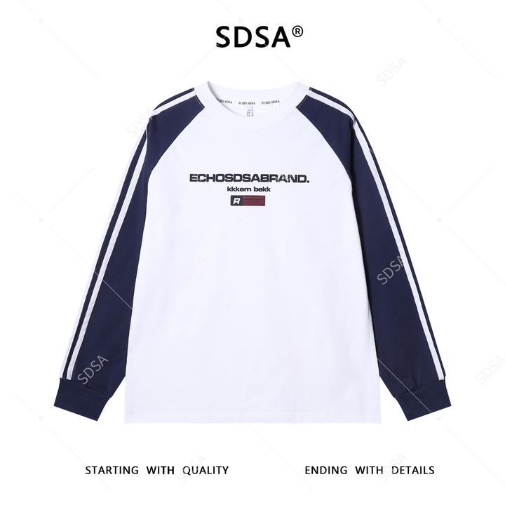 SDSA男士秋冬新款痞帅男装美式撞色字母印花圆领长袖T恤时尚百搭
