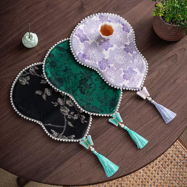 【时熙】织锦葫芦小茶席珍珠边干泡茶垫流苏隔热家用茶具吸水茶桌布