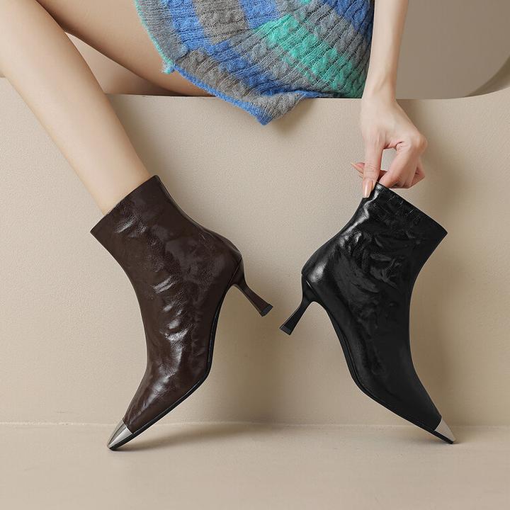 6.5cm~气质名媛方头细跟高跟及踝靴女法式通勤单靴高级感短靴女冬