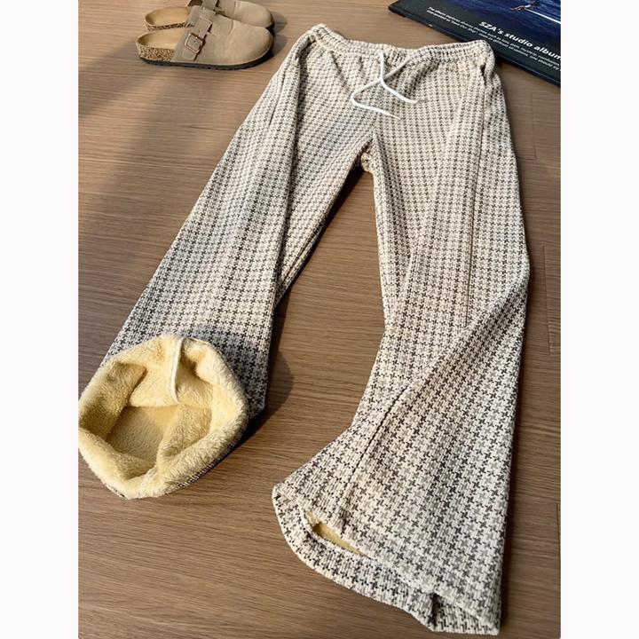 千鸟格小香风格子裤男秋冬季加绒加厚东北过冬裤子羊羔绒休闲长裤