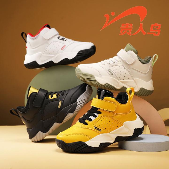 贵人鸟儿童鞋2026秋冬新款高帮加绒保暖棉鞋皮面防水篮球鞋运动鞋