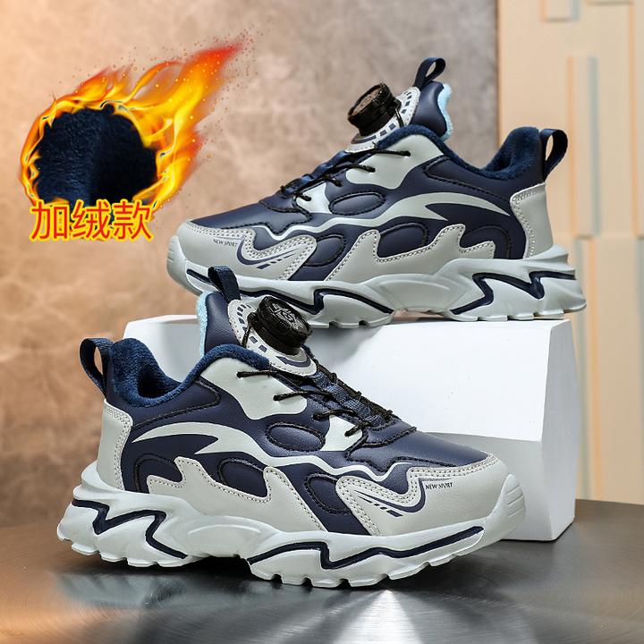 ABC NBOF童鞋2025秋冬款中帮加绒皮面耐磨流行防滑休闲儿童运动鞋