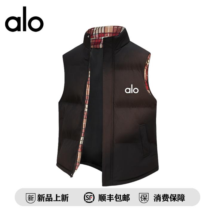 【官方奥特莱斯】alo潮牌 撞色格纹立领马甲男冬季背心加厚坎肩外套