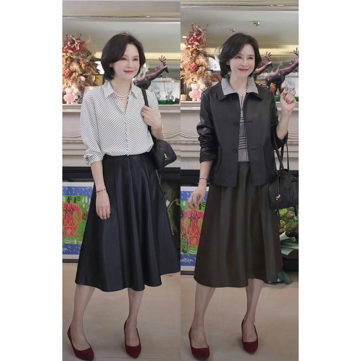 我是摩羯 摩登皮半裙 PU立体剪裁时尚廓形A字早秋裙子