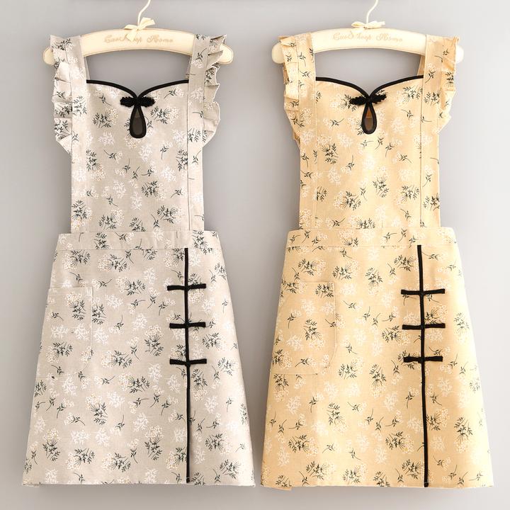 帆布围裙高级感年轻款复古国风围腰家用厨房做饭耐脏女工作服成人