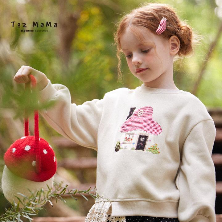 【双12】Toz Girls豆几妈女童趣味花边套头卫衣冬季加厚长袖上衣