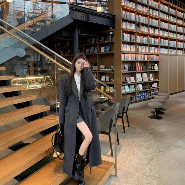 小蛮腰羊毛呢外套女秋冬新款修身加长款双面羊绒大衣女