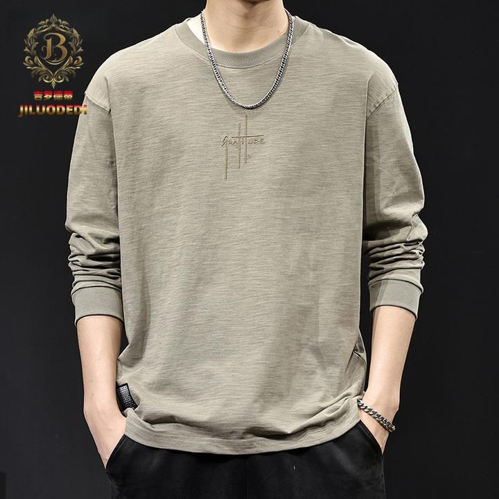 吉罗德蒂2025新款长袖男士春秋款美式复古竹节纯棉圆领卫衣内搭
