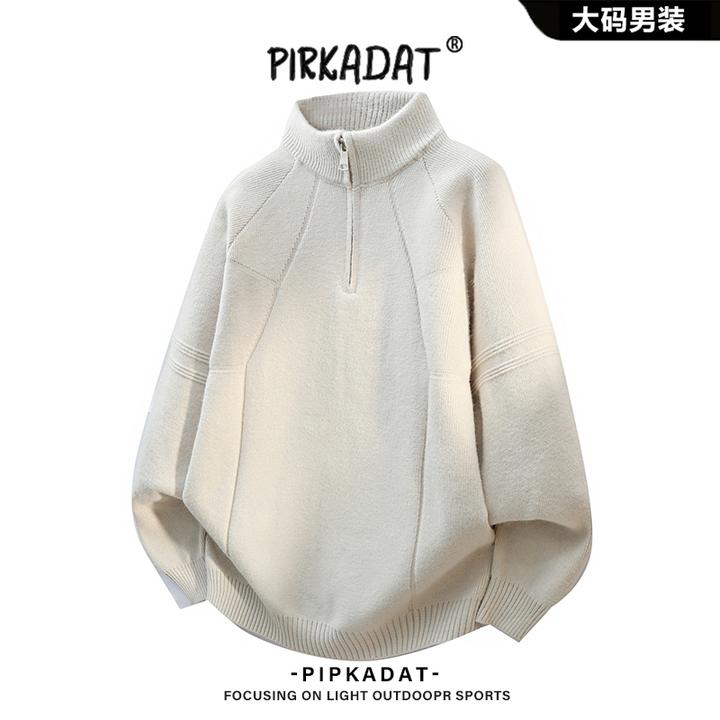 Pirkadat半拉链立领毛衣男新款冬季套头针织衫高级感纯色毛线上衣