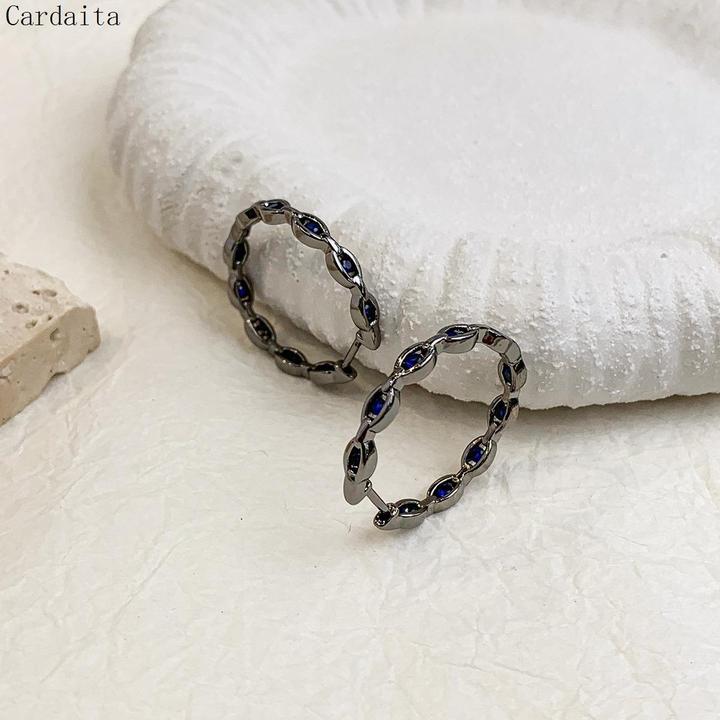 黄铜锆石耳饰 气质复古轻奢甜酷风耳钉小众蓝色百搭个性彩色冷淡