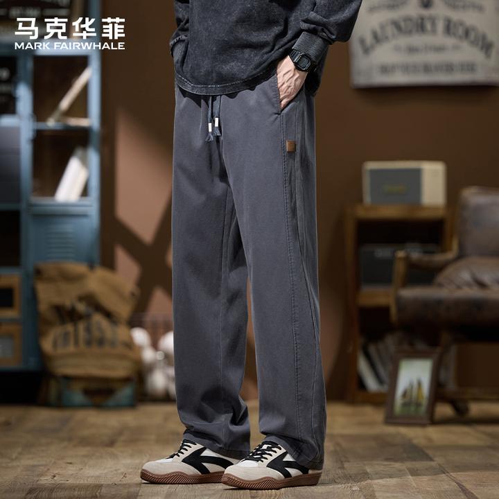 马克华菲秋季新款休闲裤男士宽松直筒男裤美式高街百搭垂感阔腿裤
