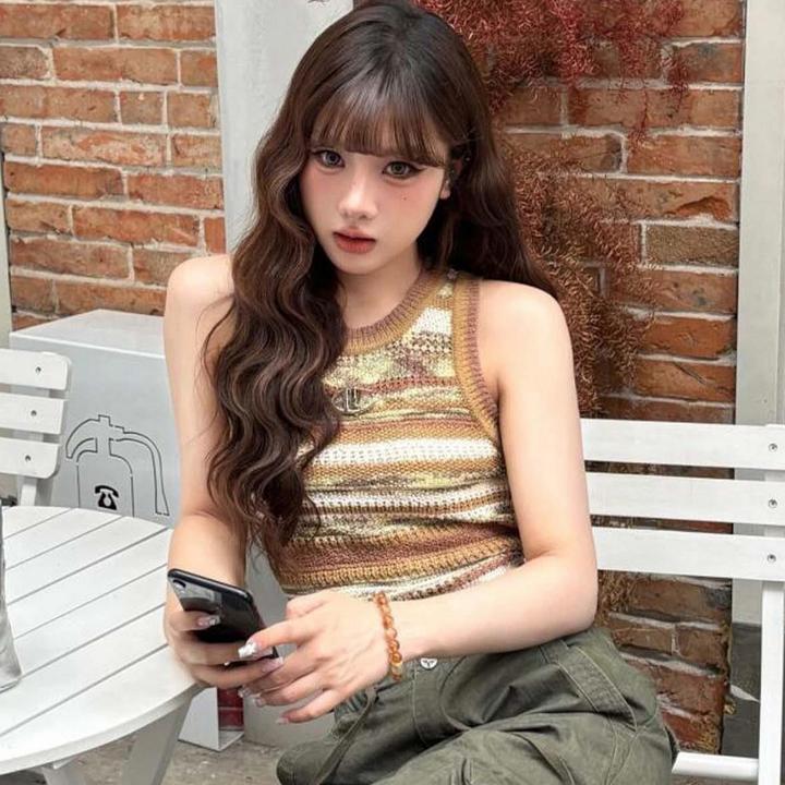 美式撞色条纹针织吊带背心女装夏季新款纯欲辣妹修身显瘦短款上衣