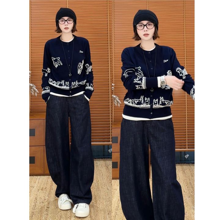 YYOUHAN 2025新款【暖云天】明线刺绣动物圆领百搭开衫 2509C5304