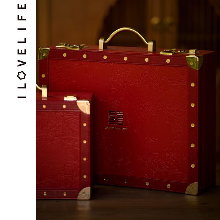 我爱生活彩礼钱盒子结婚聘礼盒装现金10万订婚礼金盒提亲彩礼箱子