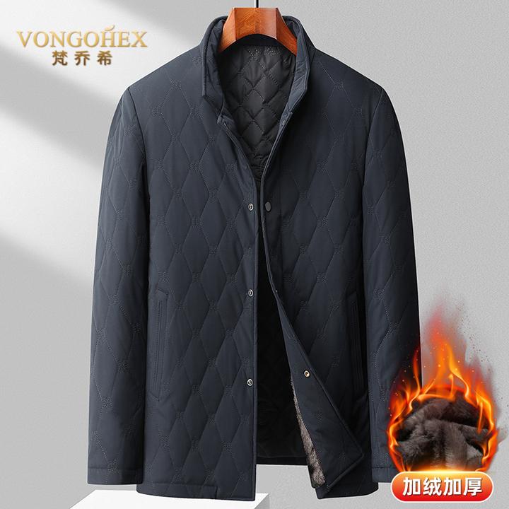 VONGOHEX加绒加厚休闲棉衣男士冬季时尚商务立领棉袄保暖棉服外套