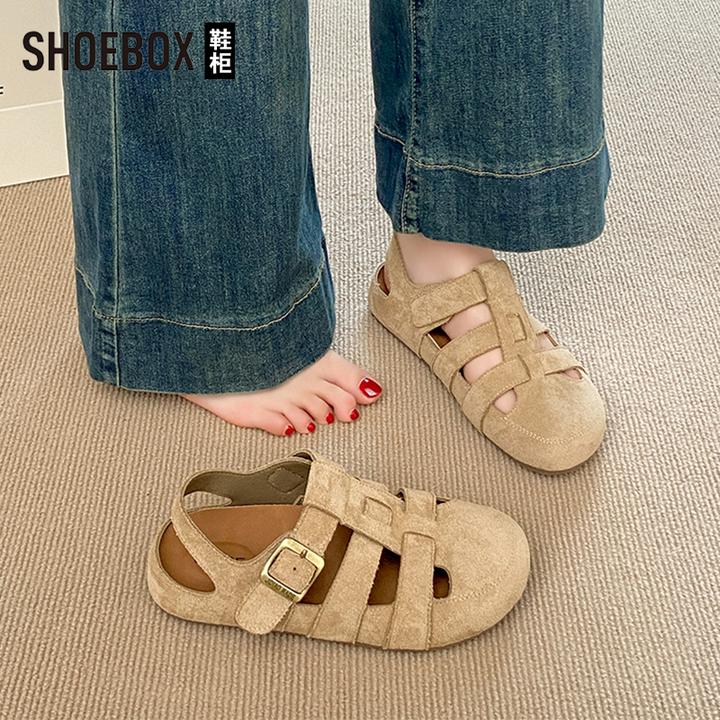 SHOEBOX鞋柜复古森系包头凉鞋女2025夏季新款两穿镂空软底半拖鞋