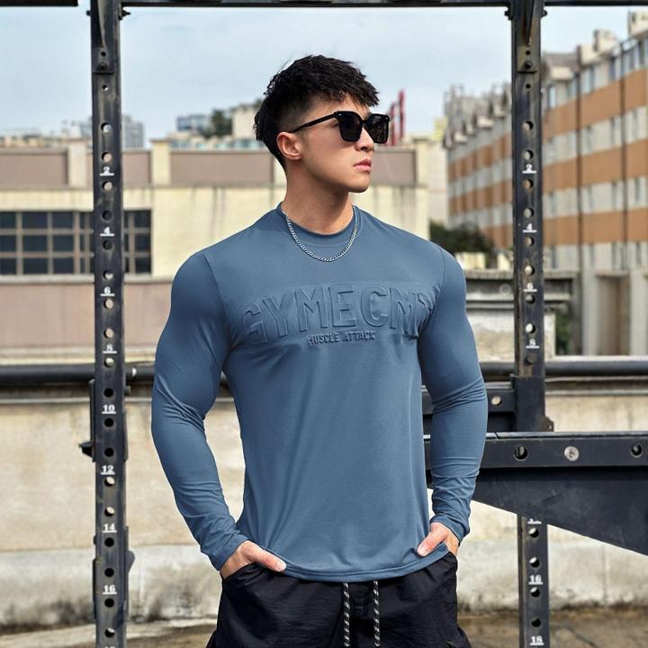 新款秋冬圆领男士休闲运动透气潮流宽松套头健身长袖肌肉衫宽松