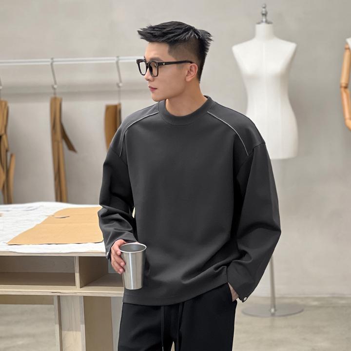 二十二号穿搭【极简风显肩宽设计款】高级感龙骨定位长袖T恤男卫衣