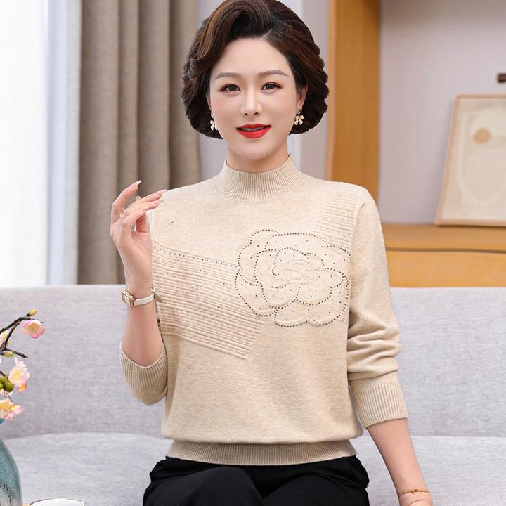 妈妈时尚秋冬半高领加厚毛衣长袖宽松针织衫中老年气质内搭打底衫