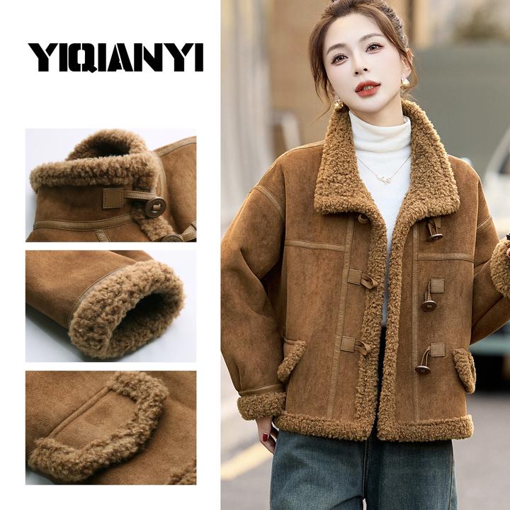 冬季短款女立领短外套牛仔毛绒加厚秋冬上衣时尚毛呢保暖休闲