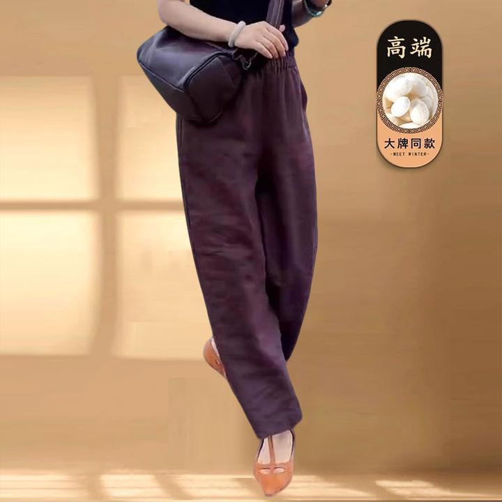 复古纯色亚麻裤女夏季薄款直筒休闲裤透气大码胖mm高腰宽松阔腿裤