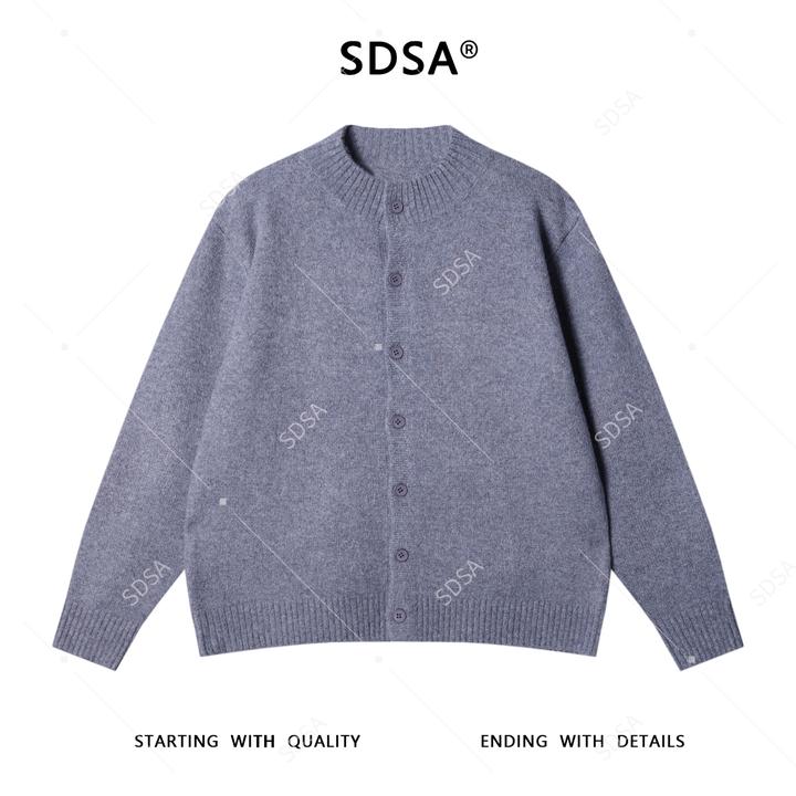 SDSA男士秋冬新款痞帅男装潮牌纯色纽扣开衫针织衫百搭圆领毛衣