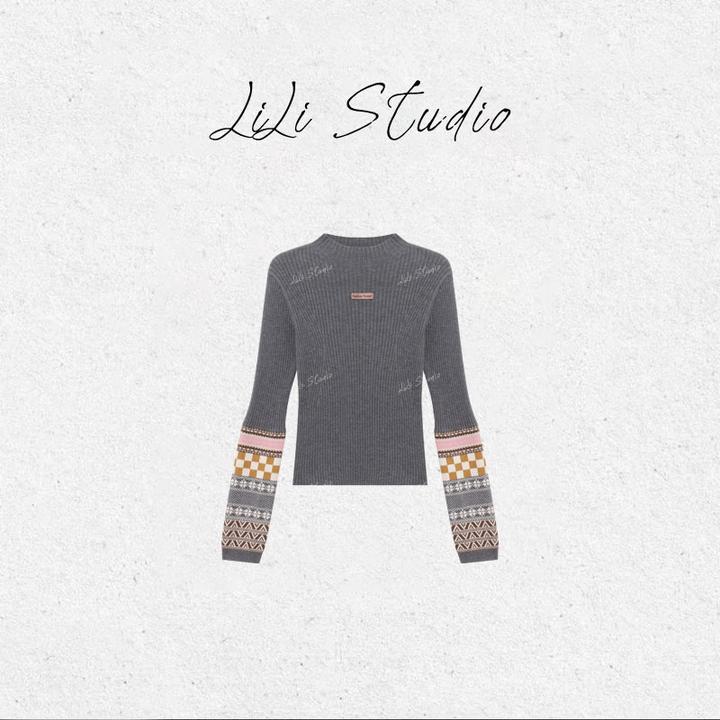 PCNY丨不理理「槲寄生下」修身显瘦打底设计感提花袖半高领针织上衣