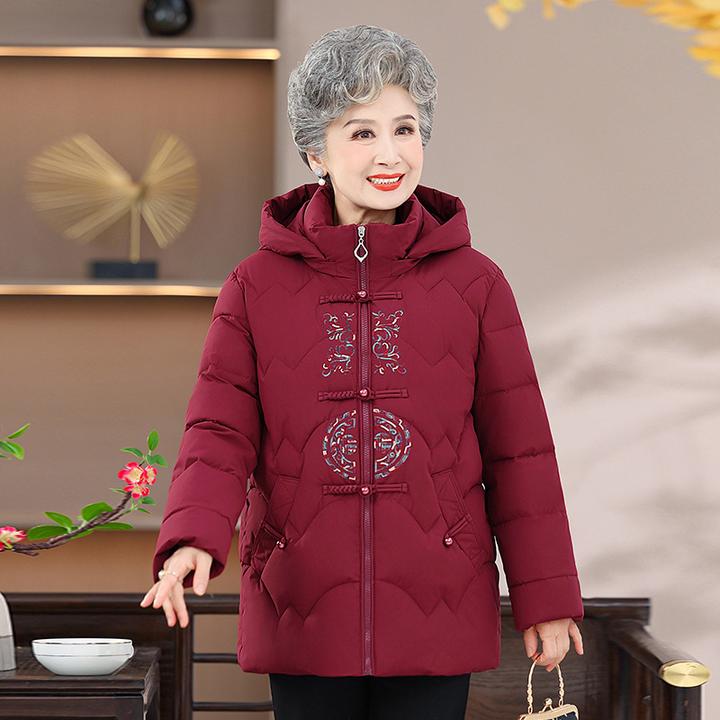 高档洋气妈妈棉服加绒加厚保暖棉袄冬季可拆卸帽中老年大方装气质