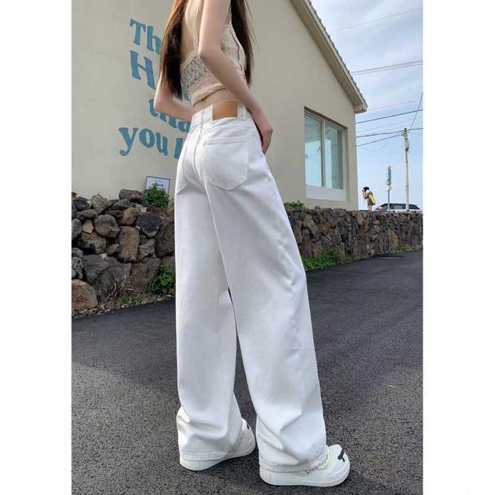 阔腿裤美式复古高腰阔腿牛仔裤女垂感宽松直筒慵懒拖地裤长裤加