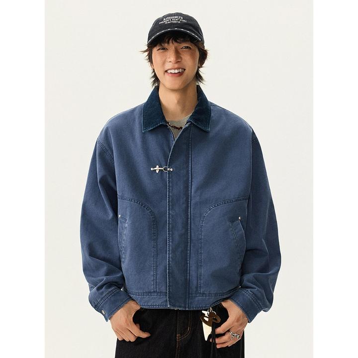 GTRG多巴胺法工蓝色织格内衬夹克金属飞机扣450克双股珠帆外套男