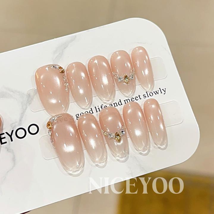 【冰红茶】水光感清冷千金茶色冰透玻璃珠猫眼穿戴甲成品美甲贴片