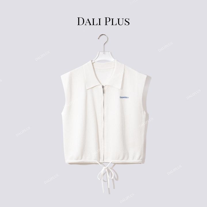 DALI PLUS翻领收绳上衣"经典条纹拉链无袖针织-D5CK2045