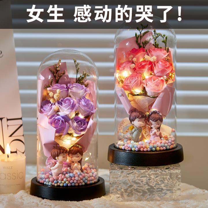永生花玫瑰花束小夜灯送女友女生老婆闺蜜浪漫表白情人节生日礼物