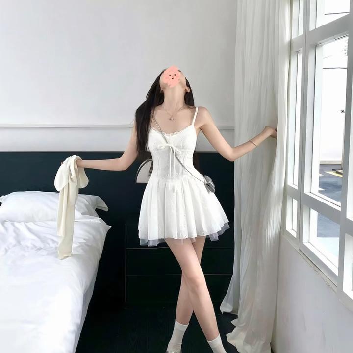 【皎羽之诗】夏天气质双层裙摆设计感精致白色连衣裙短款开衫