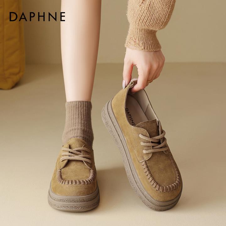达芙妮厚底勃肯鞋女款25秋季新款棕色复古单鞋软底百搭系带德比鞋
