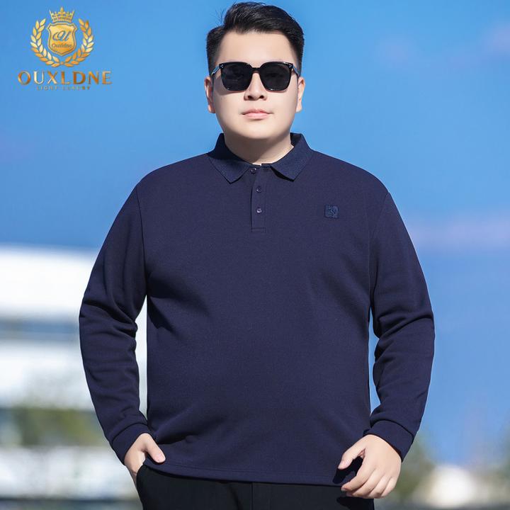 OUXLDNE 商务翻领polo衫男长袖大码加绒加厚保暖打底宽松休闲上衣