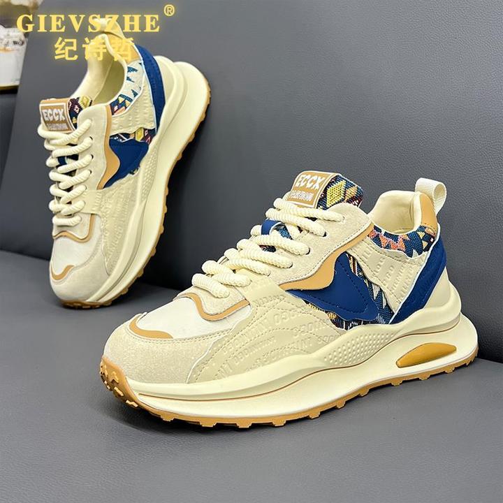 纪诗哲男鞋潮流软底运动鞋复古印花厚底增高老爹鞋轻奢百搭休闲鞋