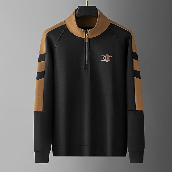 2025冬季新款男士潮流轻奢时尚撞色拼接男立领半拉链打底长袖卫衣