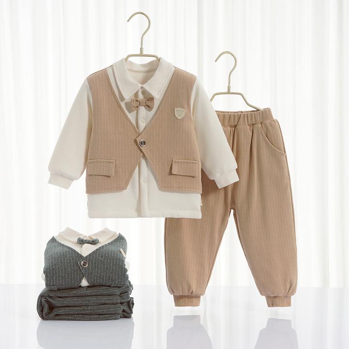 婴儿宝宝英伦风夹棉西装周岁衣服男孩男宝儿童礼服马甲套装两件套