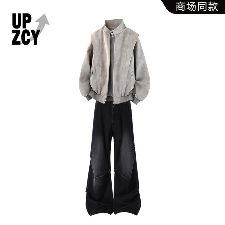 UPZCY美式潮流ins设计感立体夹克套装男士秋冬宽松休闲牛仔裤男装