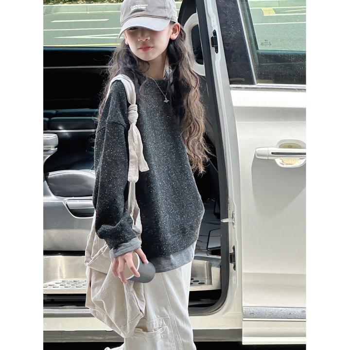 K29744孙小美撞色彩纱女童卫衣2025秋装新款儿童洋气上衣春秋打底