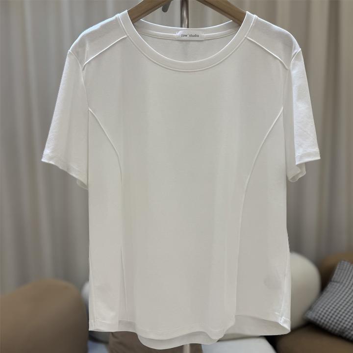 zaw大码女装圆领正肩短袖t恤女夏胖mm鱼骨上衣巨显瘦/25350