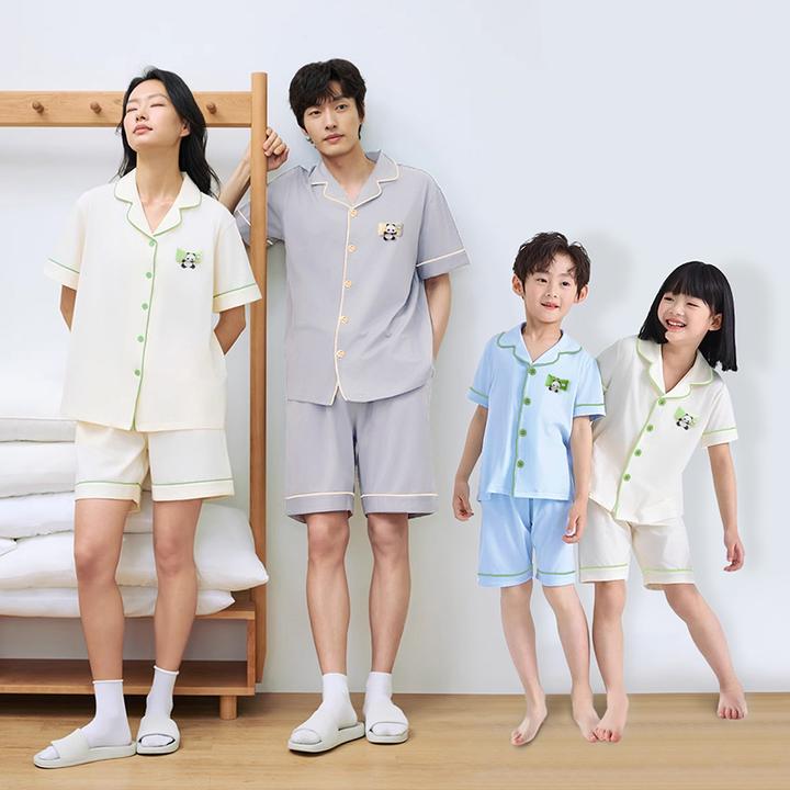 【25莫代尔棉短袖三件套】儿童款睡衣男女同款开衫春夏透气家居服